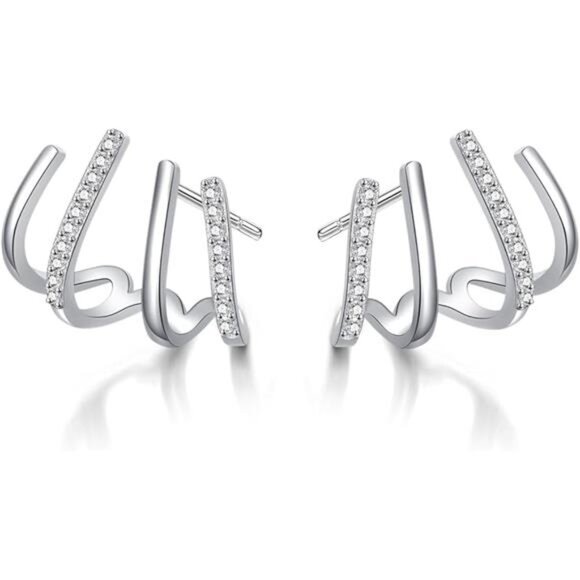 925 Sterling Silver Half Hoop Earrings Wrap for Women Cuff Piercings Studs - Picture 8 of 8